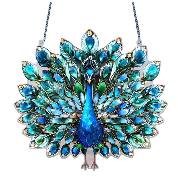 Fantail Peacock 2D Acrylic Hanging Suncatcher - Picture 1 of 6